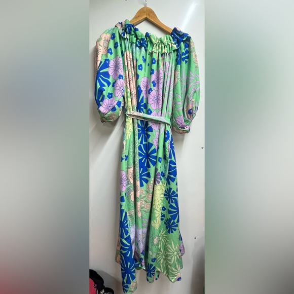 Oopscool NEW Anthropologie Floral Off-Shoulder Dress in Green and Blue size XS - Picture 10 of 11